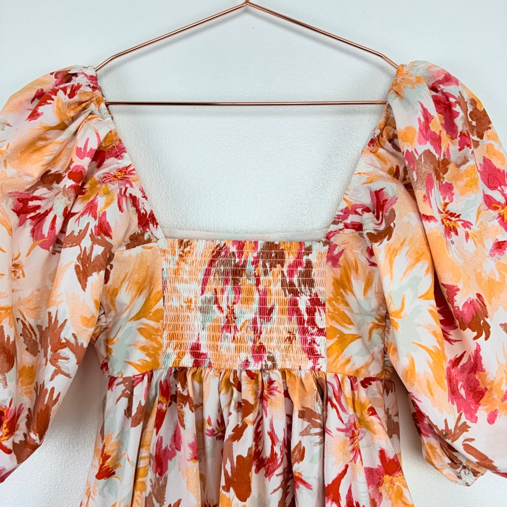 Abercrombie & Fitch Emerson Floral Print Mini Dress XS Square Neck Puff Sleeves - Picture 8 of 16